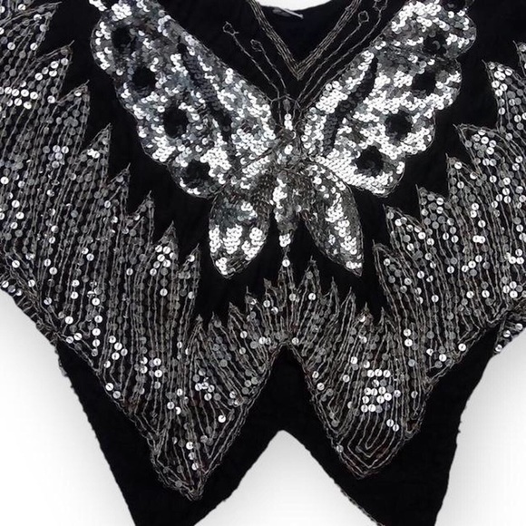 70’s Sequined Silk Butterfly Top - Picture 2 of 4